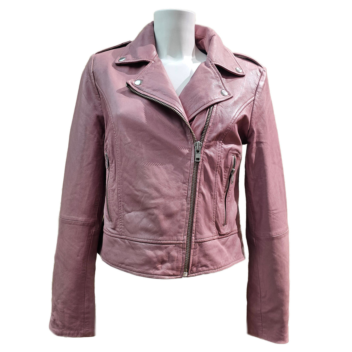 NOTYZ, Lederjacke im Bikerstil in Altrosa-Candy – Schuhe by