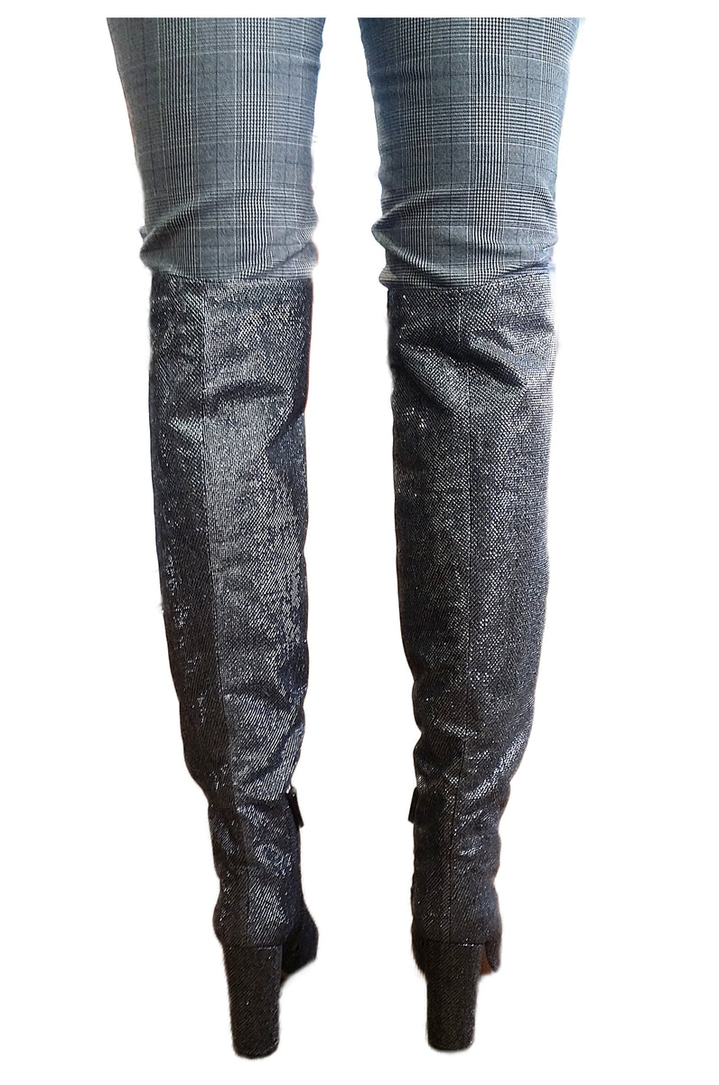 pura lopez overkneestiefel silber lurex – Schuhe by Milliways