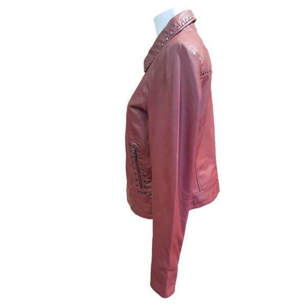 NOTYZ, Lederjacke mit Nietenapplikation in Weinrot