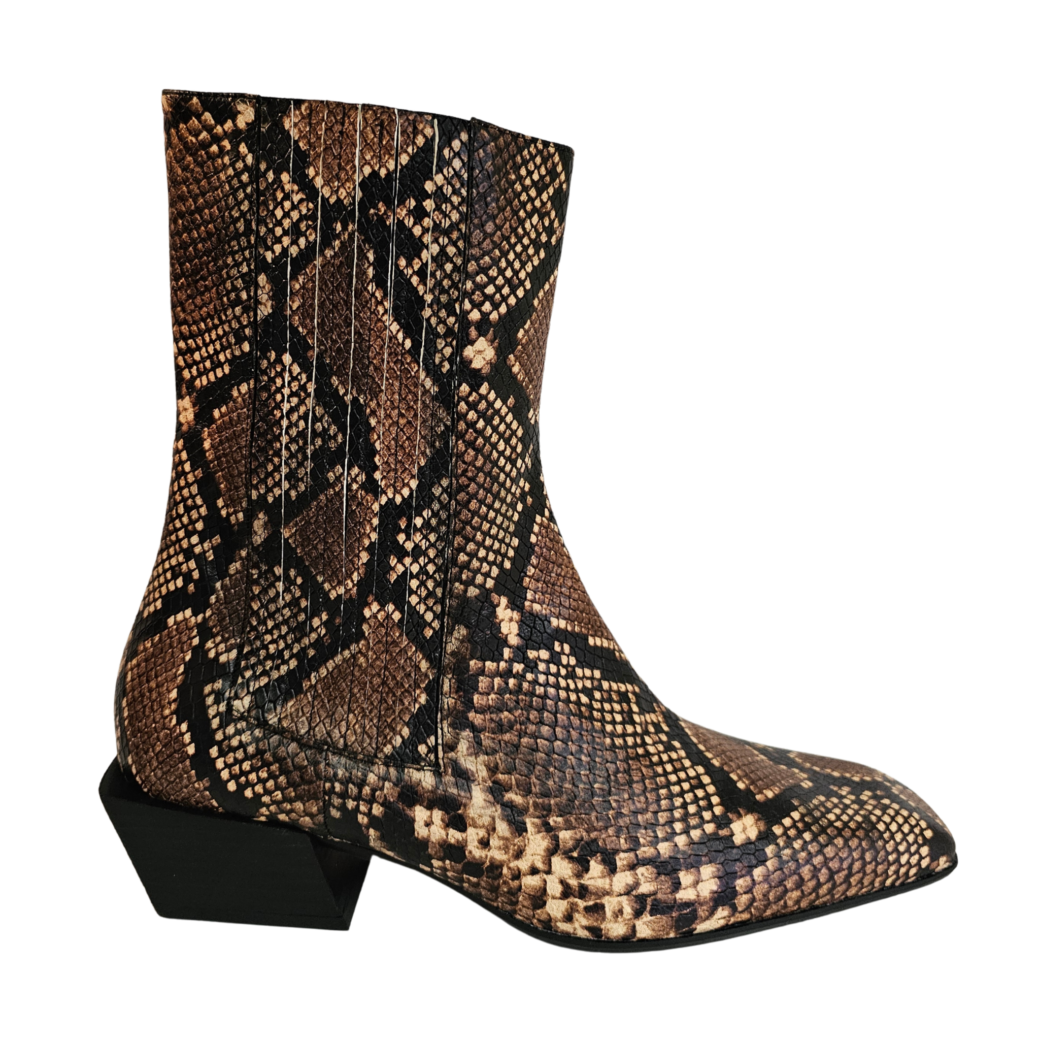 RAS, braune Stiefelette mit Schlangenprägung