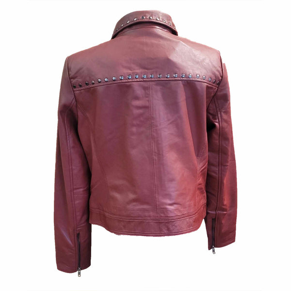 NOTYZ, Lederjacke mit Nietenapplikation in Weinrot