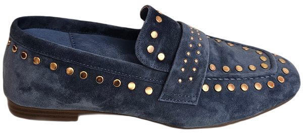 Lodi Love, Loafer in Jeansblau mit goldenen Nieten