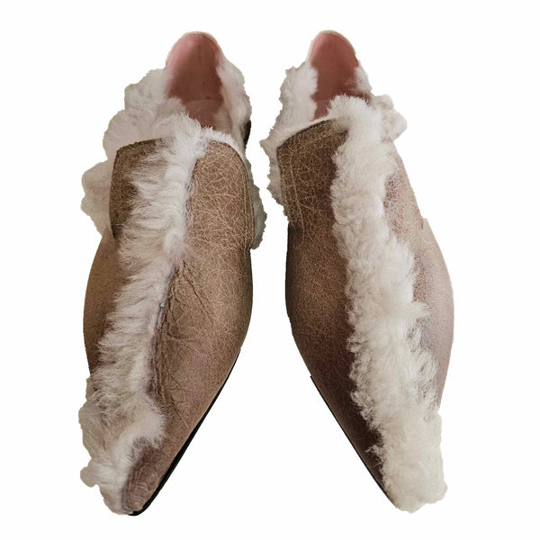 RAS, spitzer Loafer mit Lammfellfutter in Naturbeige