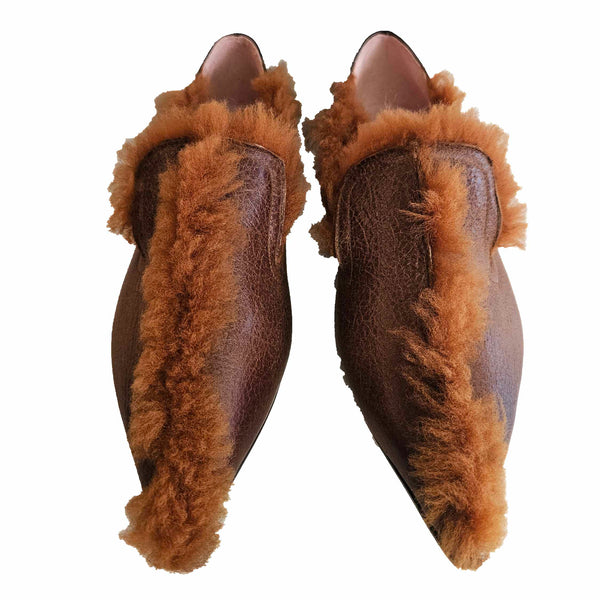 RAS, spitzer Loafer mit Lammfellfutter in Brandy/ Rost