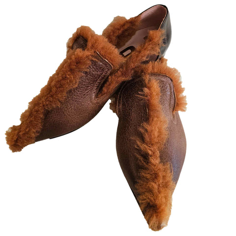 RAS, spitzer Loafer mit Lammfellfutter in Brandy/ Rost