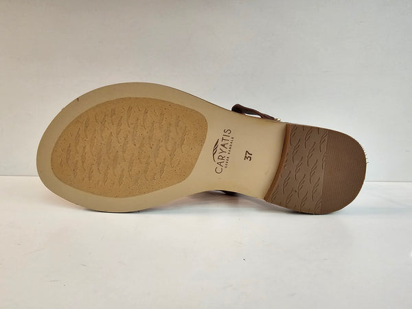 Caryatis, Zehenteiler Sandalette mit Schmucksteinen in Braun