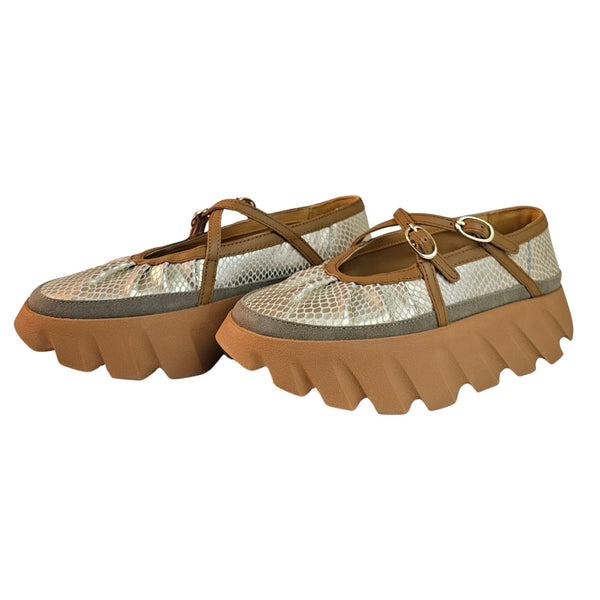 4CCCCEES, Ballerina TURA BOM in Gold/Beige/Cognac