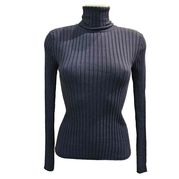 European Culture, gerippter Rollkragenpullover in Dunkelblau