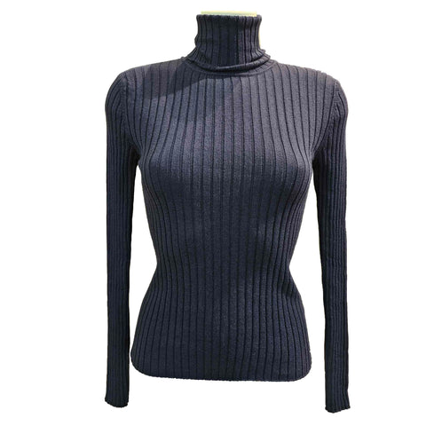 European Culture, gerippter Rollkragenpullover in Dunkelblau