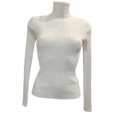 European Culture, gerippter Rollkragenpullover in Creme