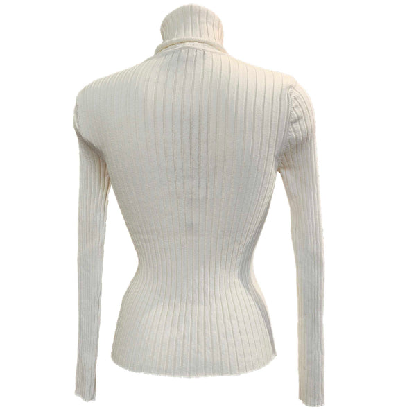 European Culture, gerippter Rollkragenpullover in Creme