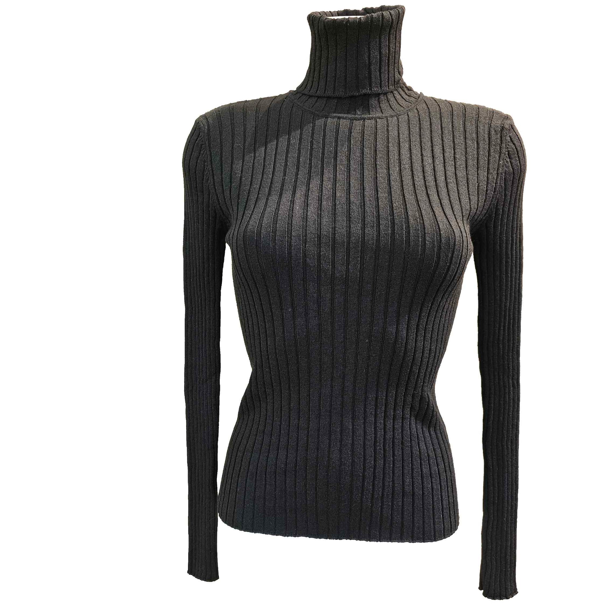 European Culture, gerippter Rollkragenpullover in Schwarz