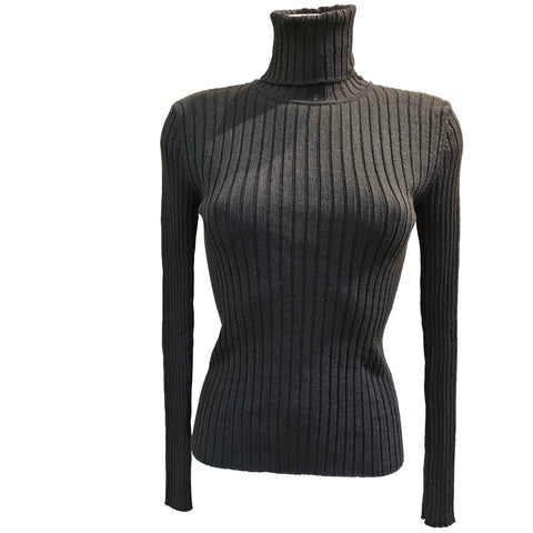 European Culture, gerippter Rollkragenpullover in Schwarz