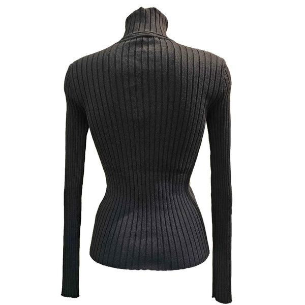European Culture, gerippter Rollkragenpullover in Schwarz