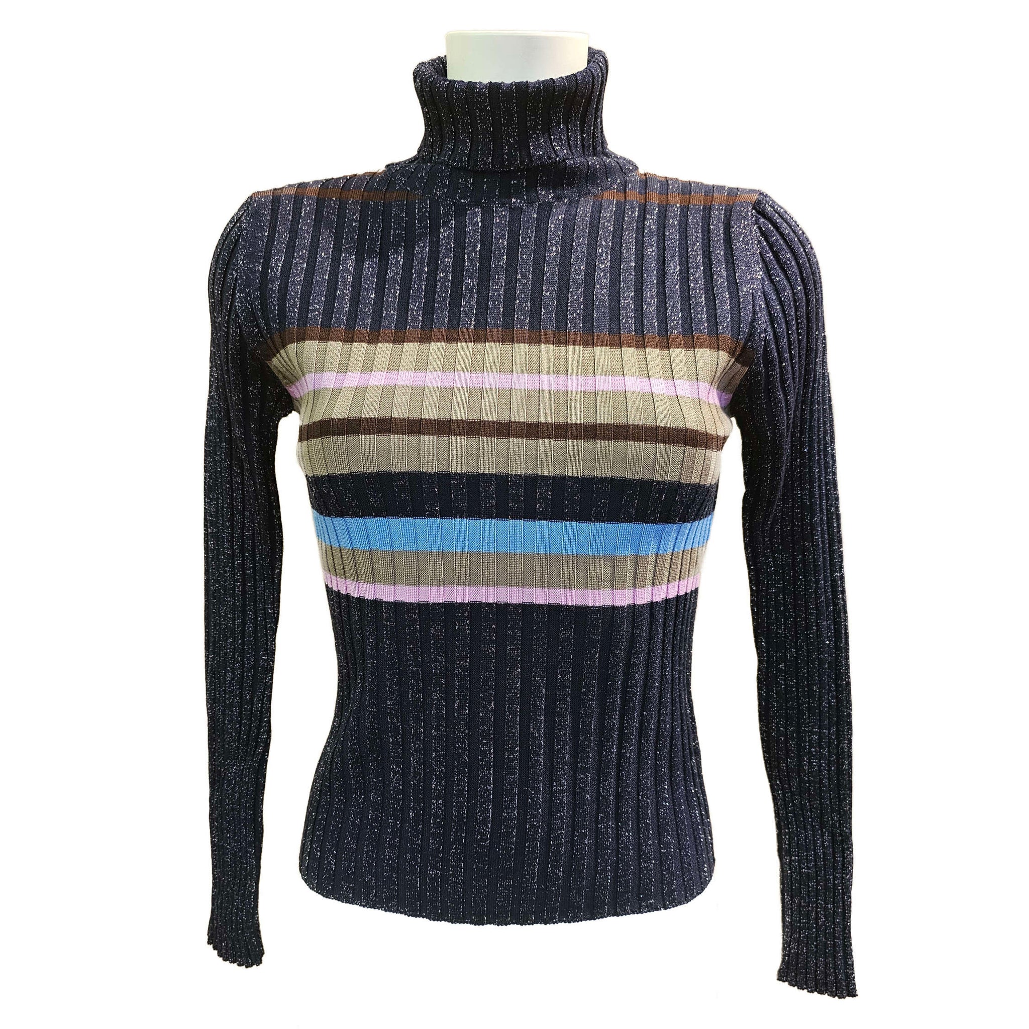 Alto, gerippter Rollkragenpullover in Schwarz-Rosa-Braun