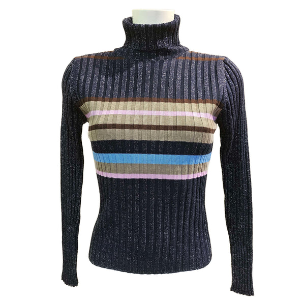 Alto, gerippter Rollkragenpullover in Schwarz-Rosa-Braun