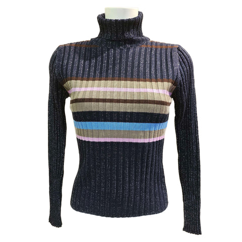 Alto, gerippter Rollkragenpullover in Schwarz-Rosa-Braun