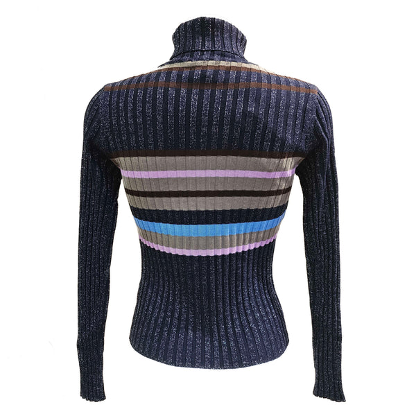 Alto, gerippter Rollkragenpullover in Schwarz-Rosa-Braun