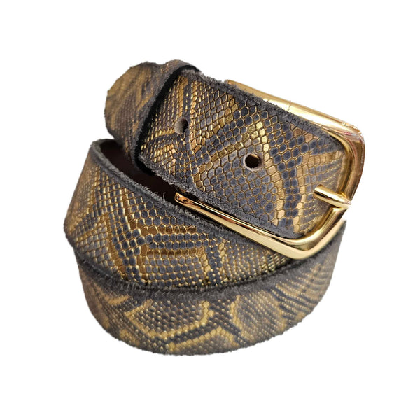 B.Belt, anthrazit-goldfarbener Gürtel im Reptil-Look