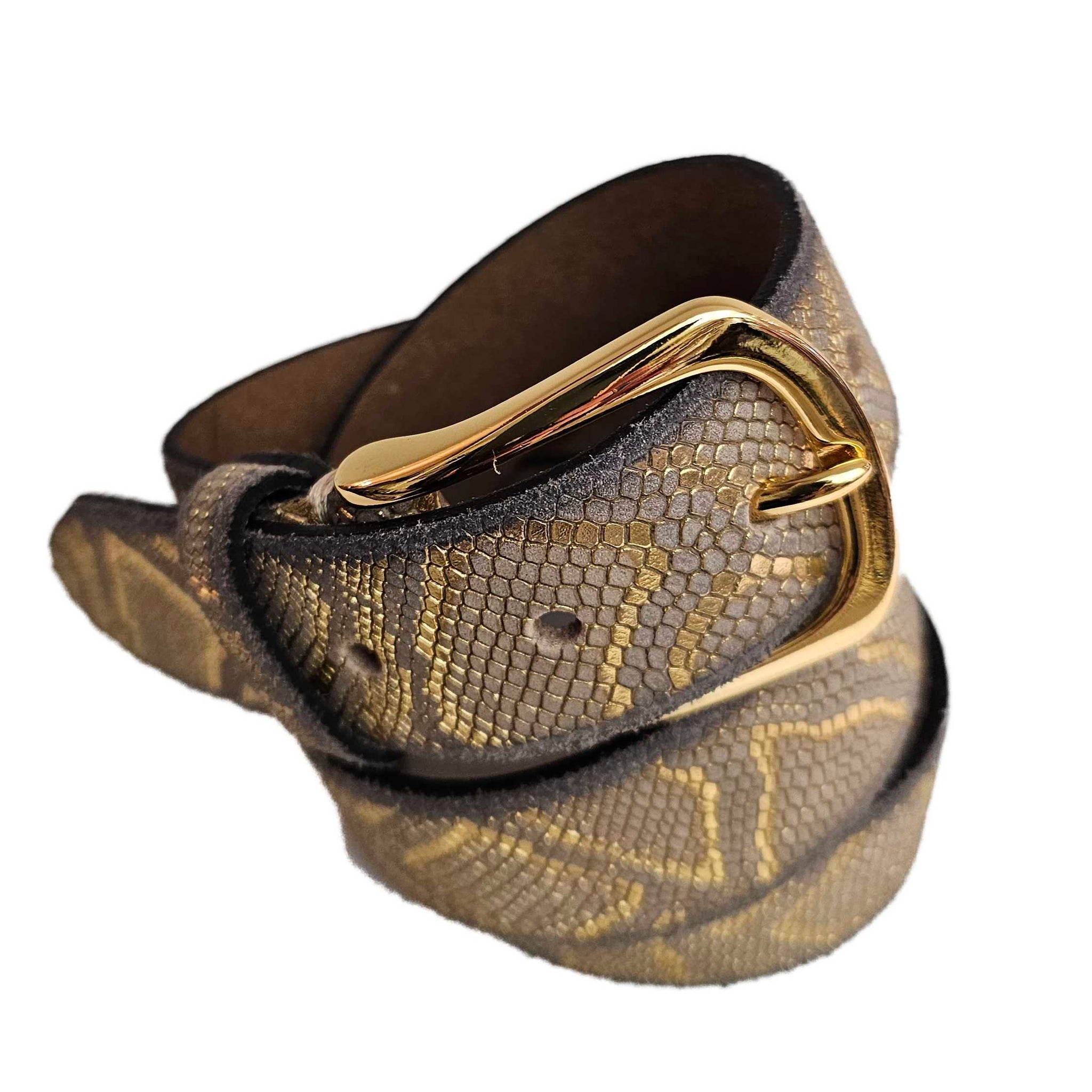 B.Belt, beige-goldfarbener Gürtel im Reptil-Look