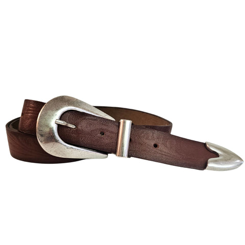 B.Belt, Brauner Gürtel mit Altsilber Details