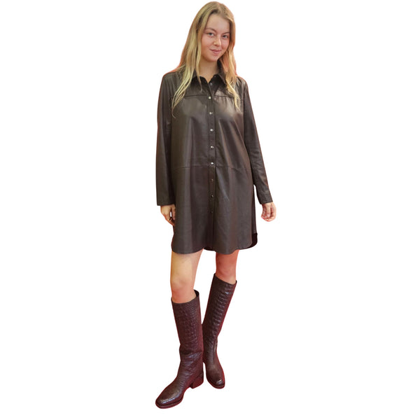BTF, Hemdblusenkleid in Dunkelbraun
