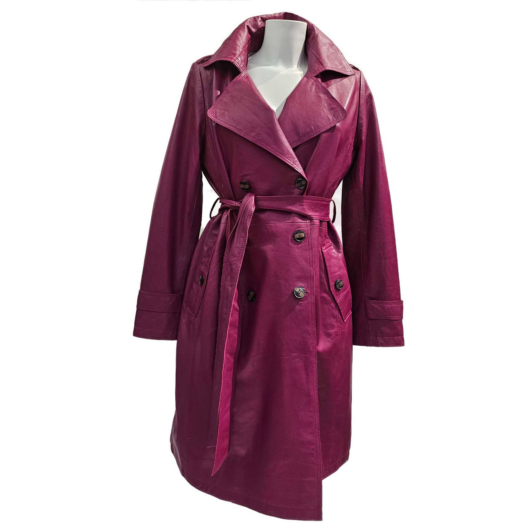 BTF, magentafarbener Trenchcoat aus Leder