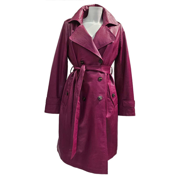 BTF, magentafarbener Trenchcoat aus Leder