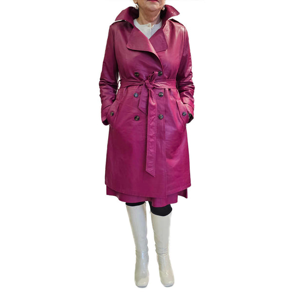 BTF, magentafarbener Trenchcoat aus Leder