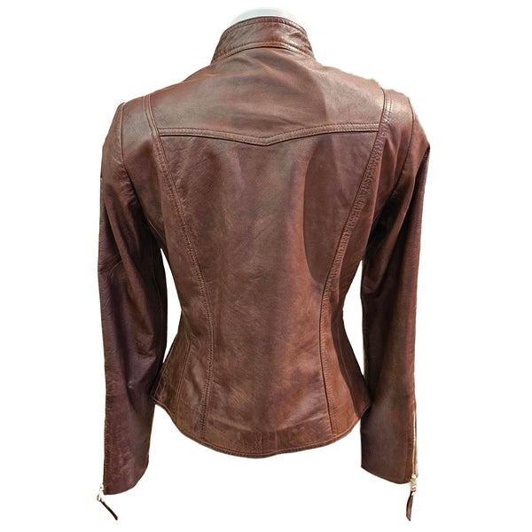 BTF, cognacfarbene Lederjacke im Bikerstil