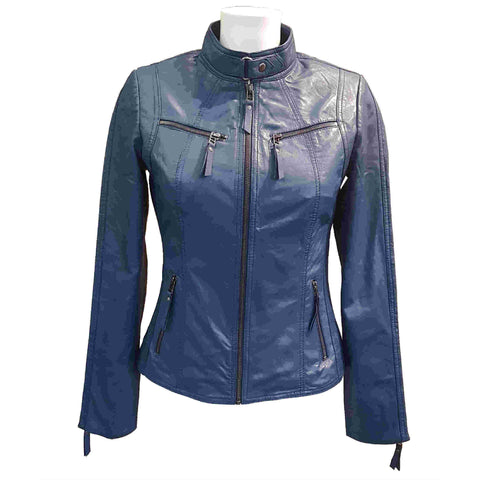 BTF, dunkelblaue Lederjacke im Bikerstil