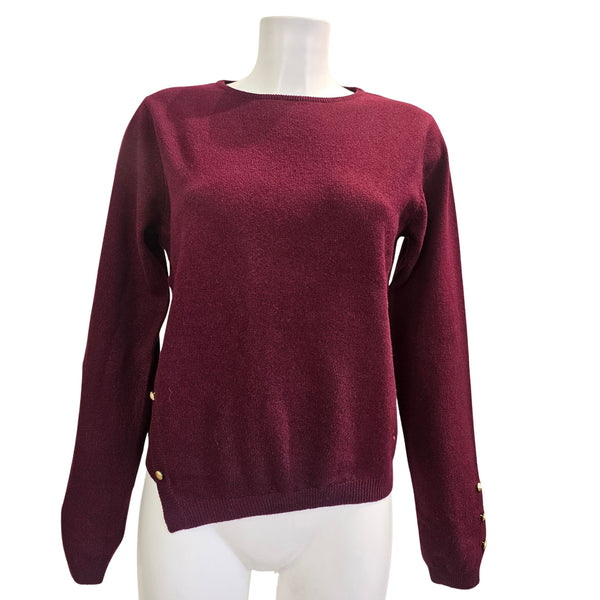 BTF, Strickpulli mit assymetrischer Knopfleiste in Bordeaux