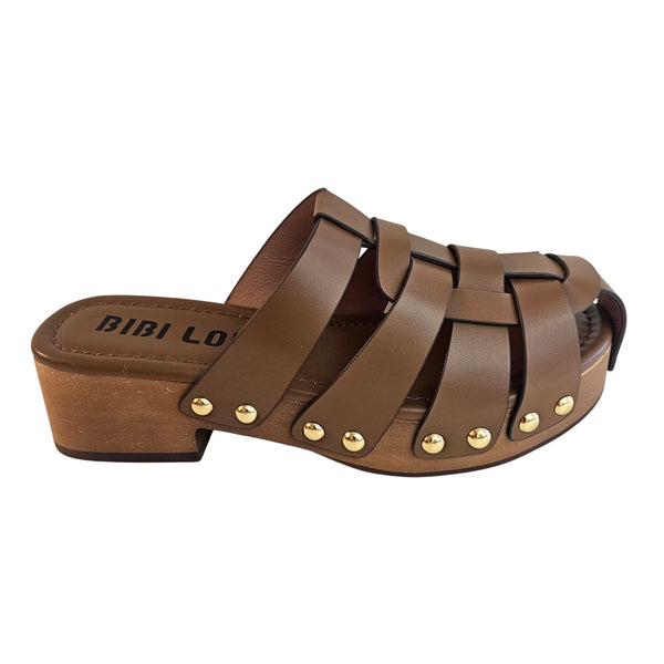 Bibi Lou, Clogs aus geflochtenem Leder in Braun