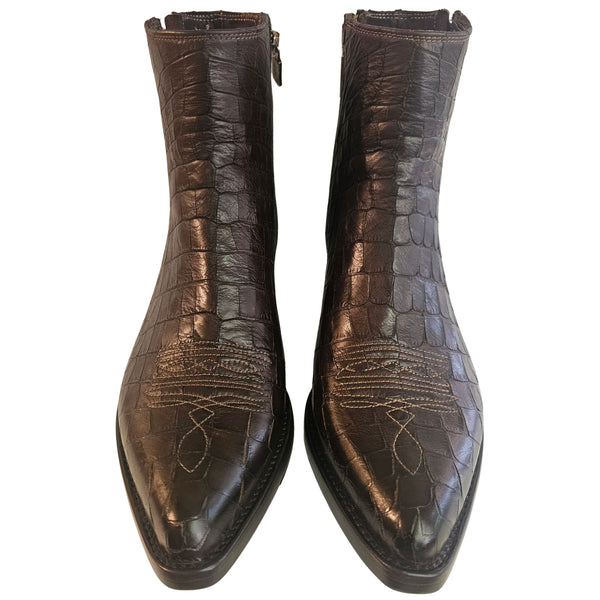 La Bottega di Lisa, Cowboy Stiefelette mit Krokoprägung in Dunkelbraun