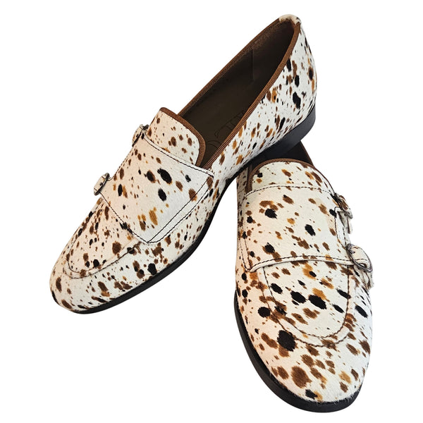 CALCE, Slipper mit Ponyfell / Animalprint in Creme-Braun