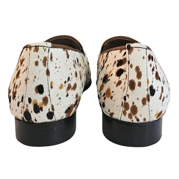 CALCE, Slipper mit Ponyfell / Animalprint in Creme-Braun