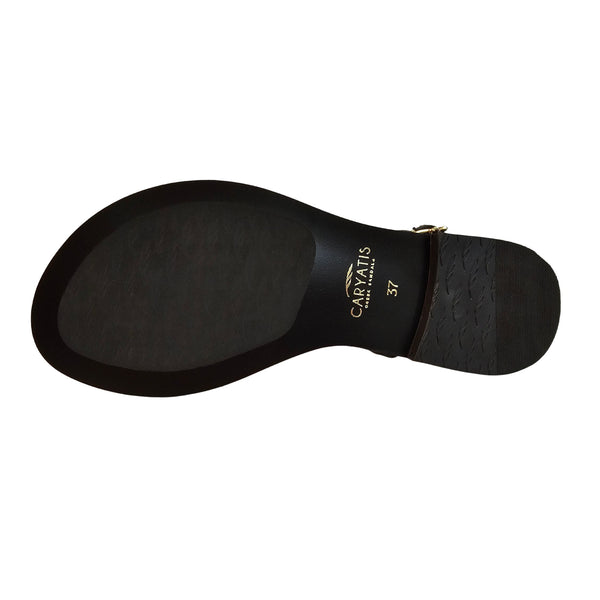 Caryatis, Zehenteiler Sandale in Schwarz mit Golddetails