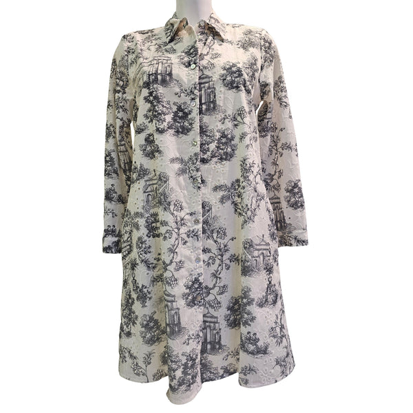 Vicario Cinque, ARIELA, Hemdblusenkleid mit Porzellandruck Creme/Grau