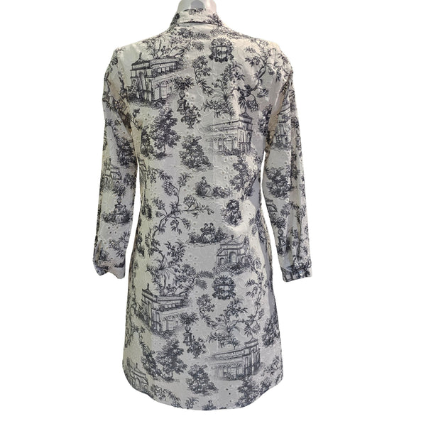 Vicario Cinque, ARIELA, Hemdblusenkleid mit Porzellandruck Creme/Grau