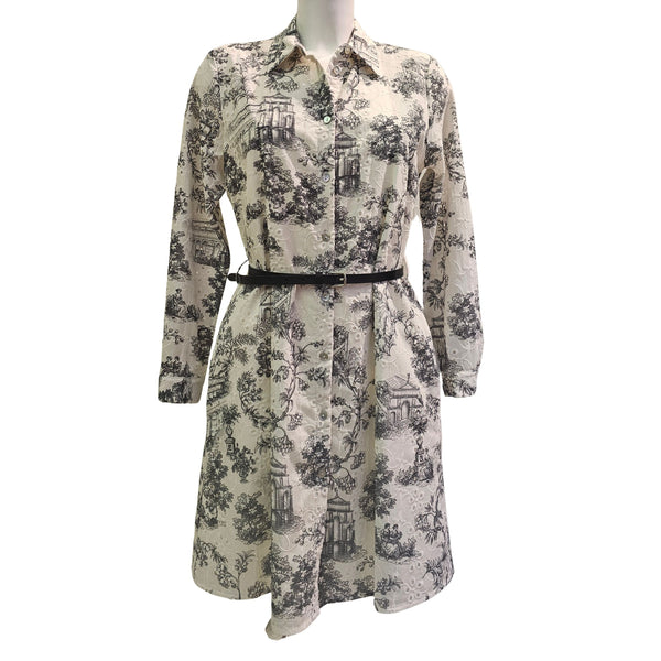 Vicario Cinque, ARIELA, Hemdblusenkleid mit Porzellandruck Creme/Grau