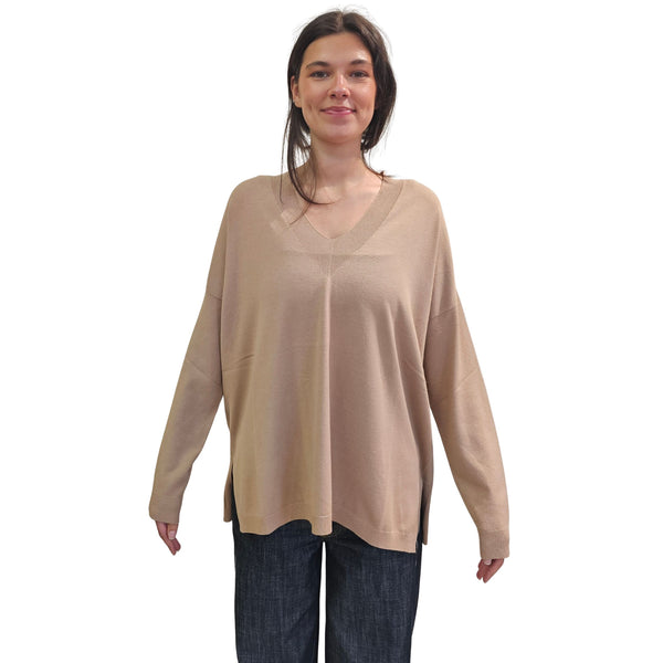 Vicario Cinque, MISURATA, V-Pullover in Beige/Cappucino