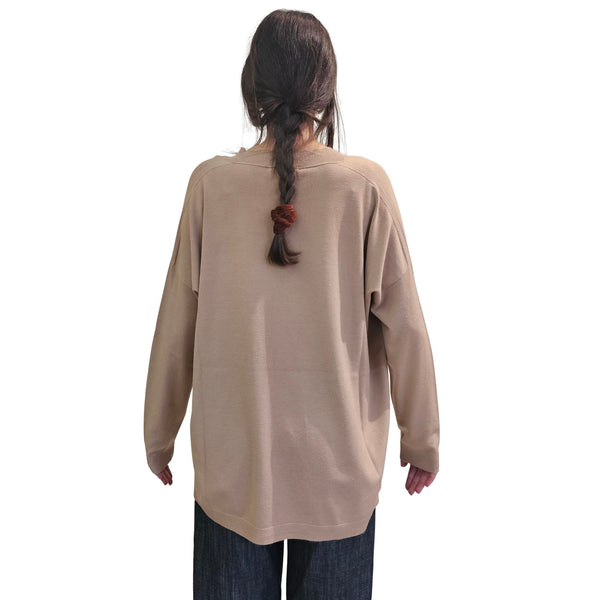 Vicario Cinque, MISURATA, V-Pullover in Beige/Cappucino