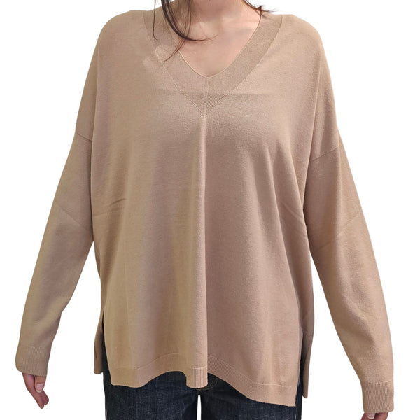 Vicario Cinque, MISURATA, V-Pullover in Beige/Cappucino