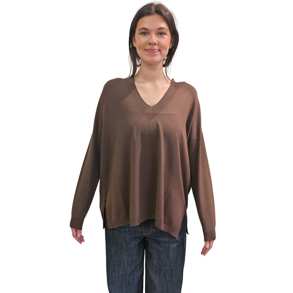 Vicario Cinque, MISURATA, V-Pullover in Braun