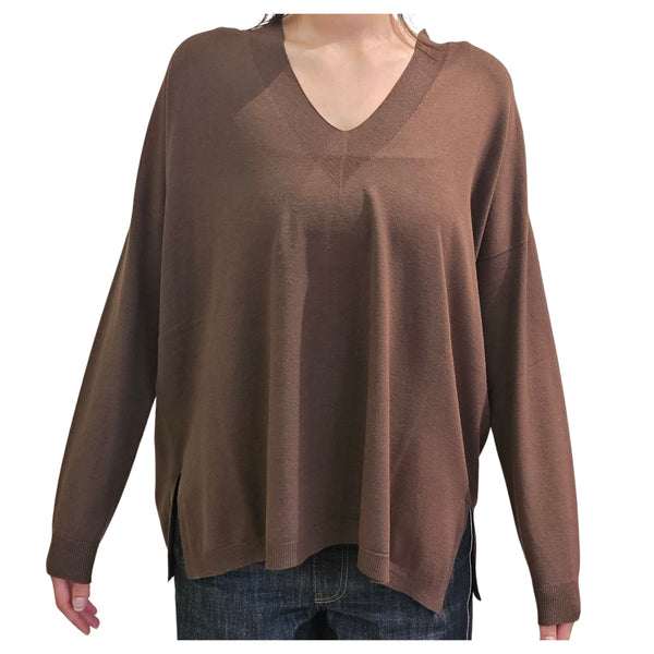 Vicario Cinque, MISURATA, V-Pullover in Braun
