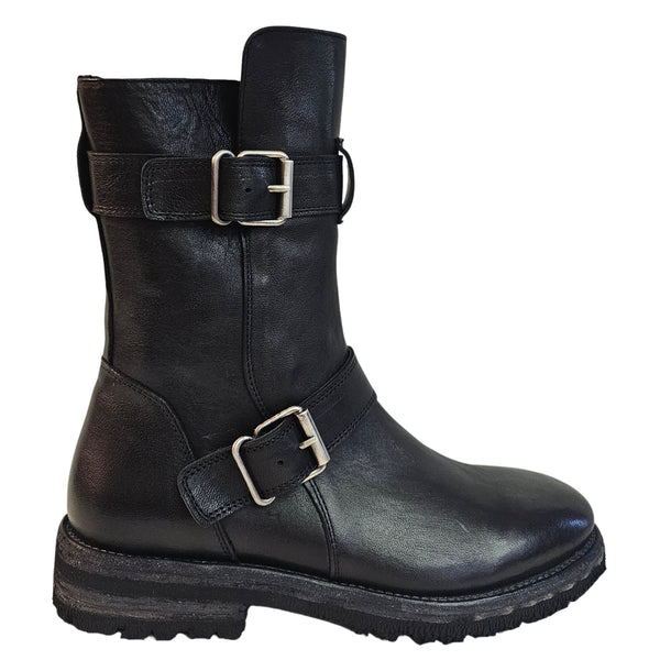 CALCE, schwarze Stiefelette im Bikerstile