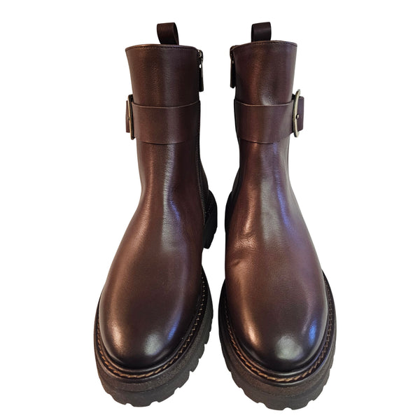 CALCE, braune Stiefelette mit Lammfell gefüttert
