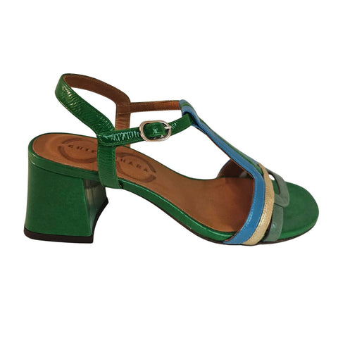 Chie Mihara, Plateau Sandalette, La Luce in Grün, Türkis, Gold