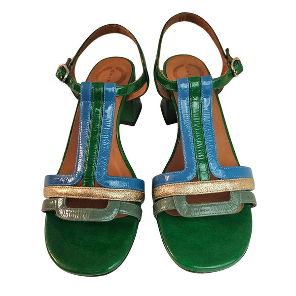 Chie Mihara, Plateau Sandalette, La Luce in Grün, Türkis, Gold