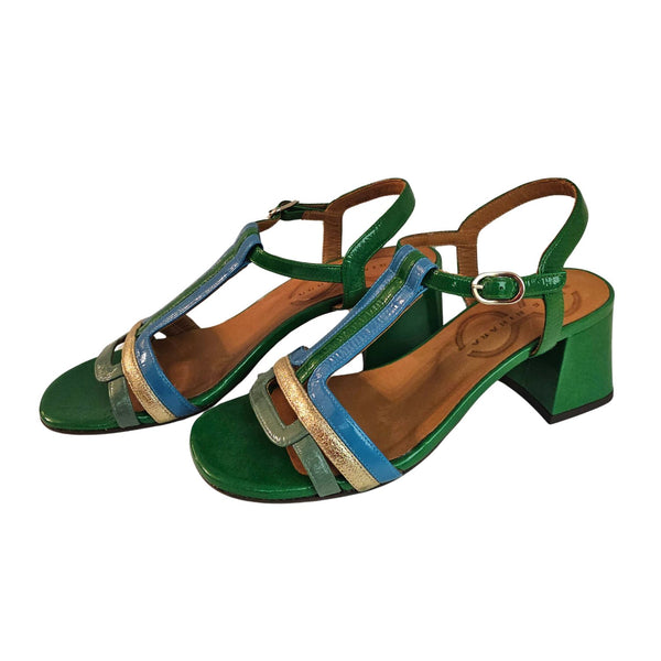 Chie Mihara, Plateau Sandalette, La Luce in Grün, Türkis, Gold